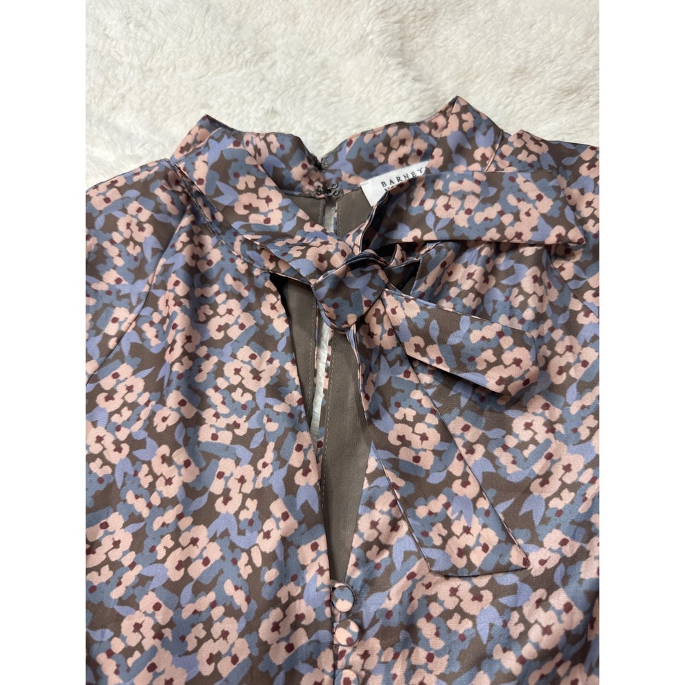 Barneys New York Dress Womens M Blue Floral Good Tie Neck Long Sleeve - Picture 3 of 5